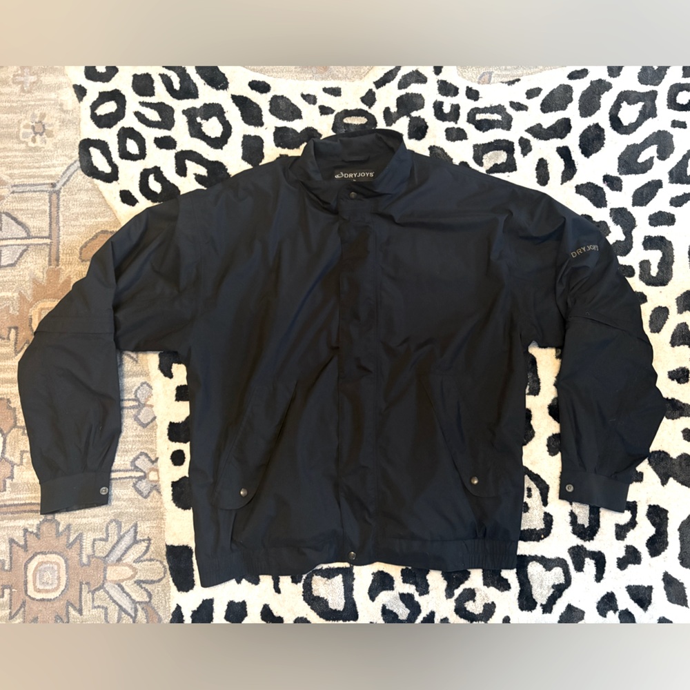 FootJoy Dryjoy Golf Black Jacket Mens XL Convertible Sleeve Zip Gold Letters